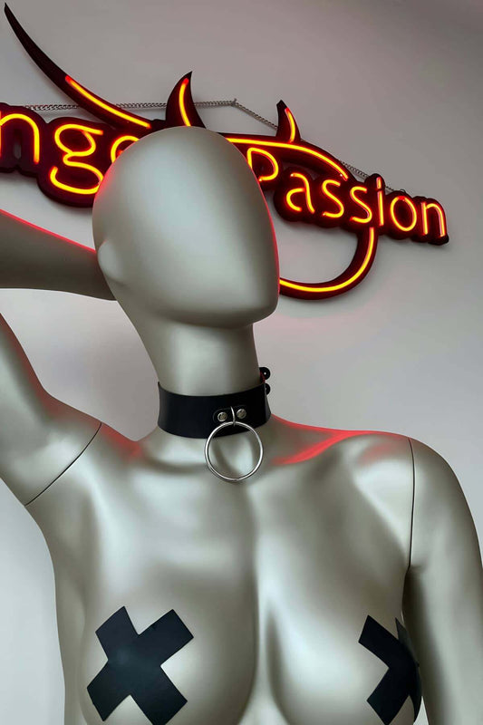 Black Leather Collar - Bracelet Set