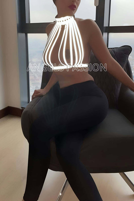 Glow in the Dark White Reflective Sexy Bustier Bra Set