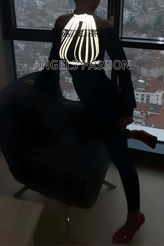 Glow in the Dark White Reflective Sexy Bustier Bra Set