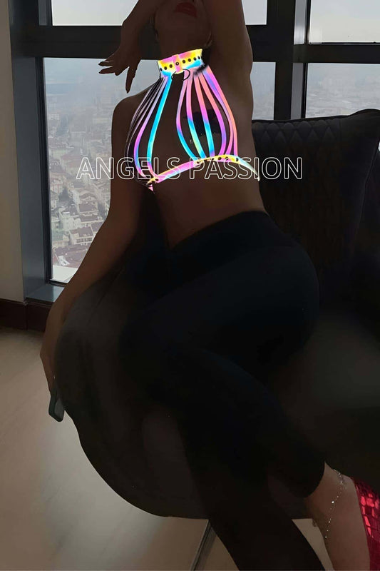 Rainbow Reflective Sexy Harness Bustier