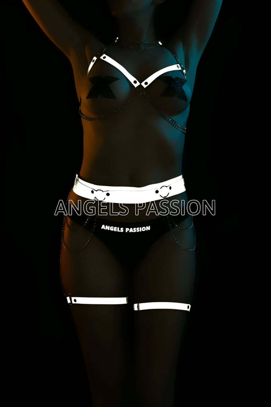 Stylish Harness Set with Chain Detail and Reflective