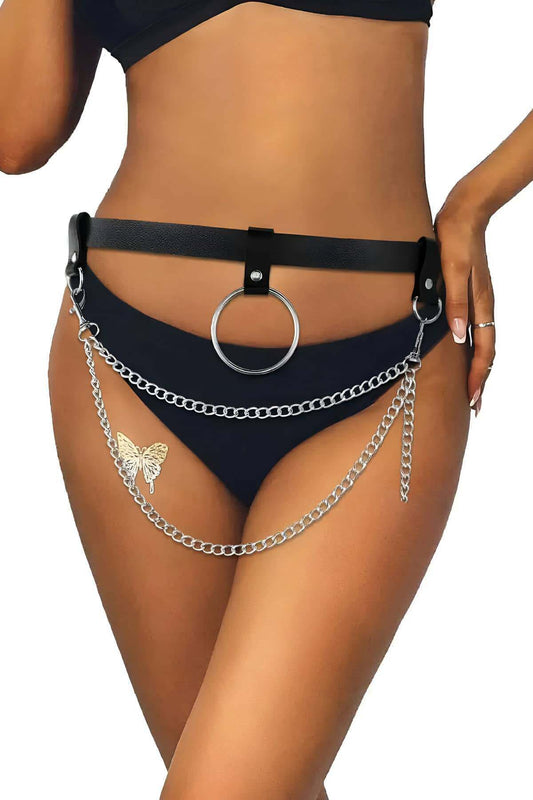 Stylish Leather Waist Harness with Chain