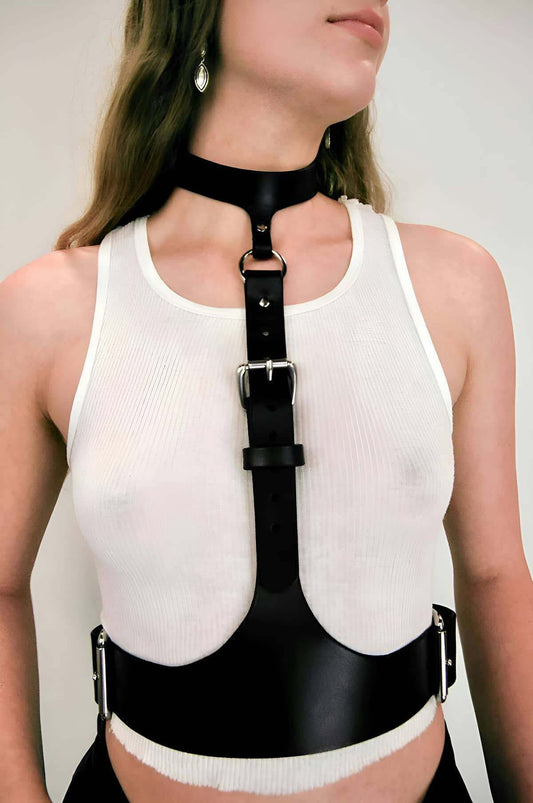 Neck Link Corset Belt Harness, Women's Leather Waist Belt