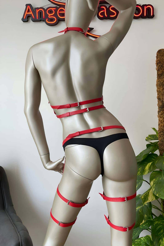 Fantasy Leather Garter and Chest Harness Set