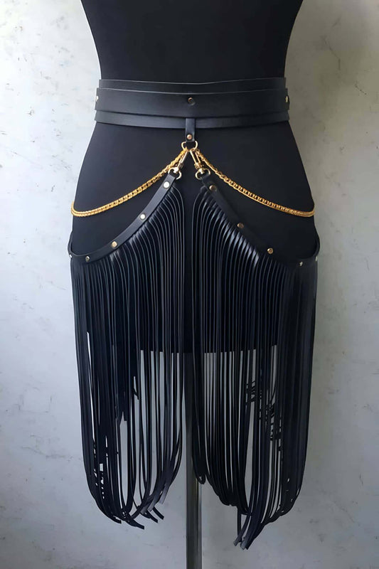 Fancy Leather Tassel Skirt Harness