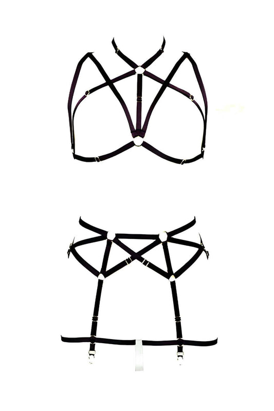 Sexy Harness with Breast and Garter Belt