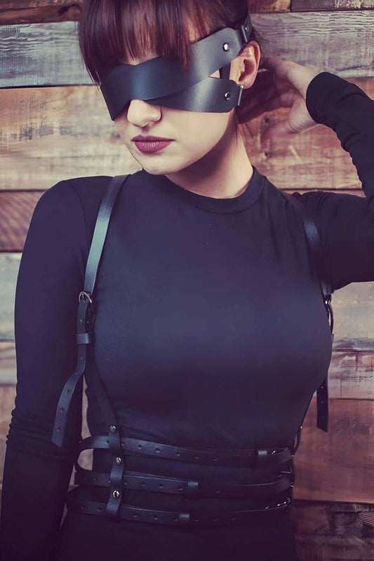 Sexy Leather Harness With Eye Mask