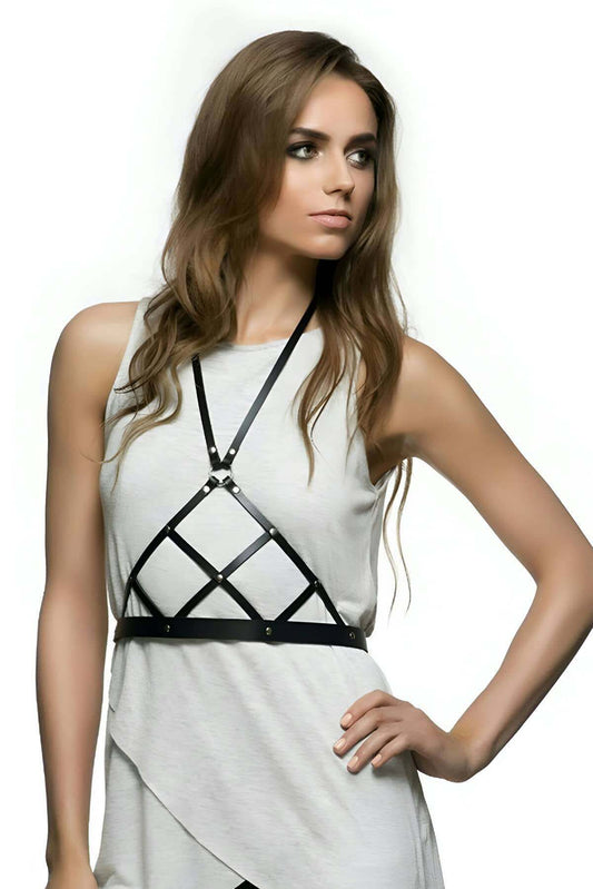 Square Detailed Stylish Dress with Leather Accessory