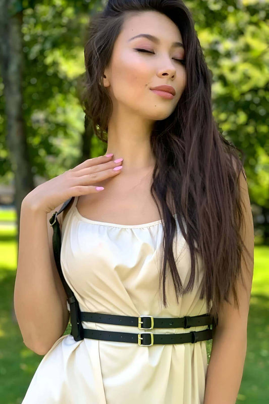 Thin Stripe Shoulder Strap Adjustable Stylish Leather Harness Corset Belt