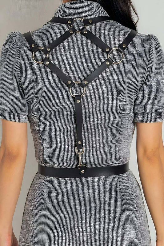 Sexy Leather Back Triangle Detail Over Garment Waist Belt Harness