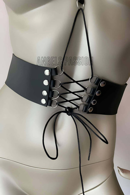 Leather Corset Harness with Clips - Leather Corset Dress