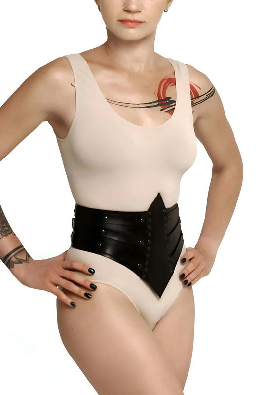 Stylish Leather Corset with Rivet Detail, Sexy Corset Harness