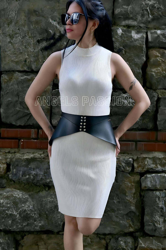 Stylish Women's Belt with Rivet Detail, Stylish Women's Belt, Leather Corset Belt Over Dress