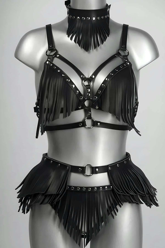 Tassel Detailed Stylish Leather Harness Set