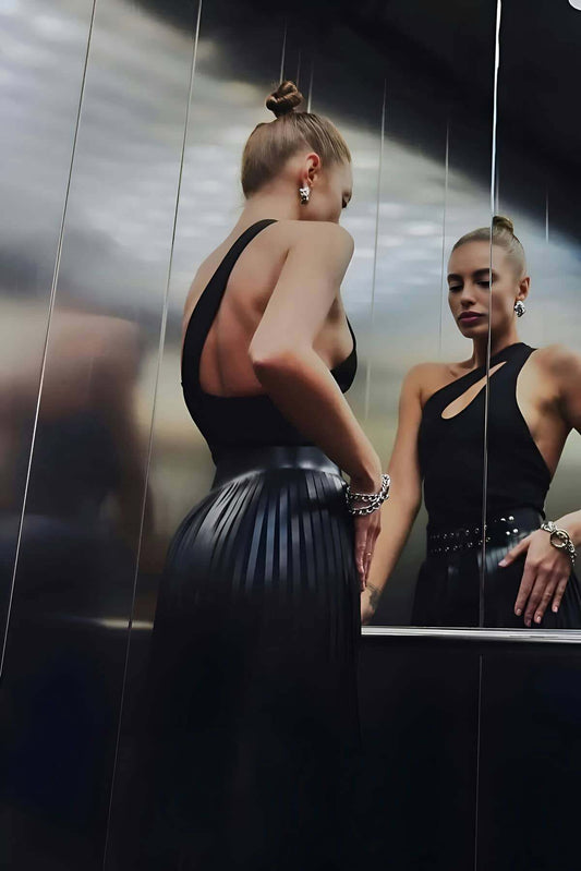 Tassel Leather Skirt, Stylish Leather Skirt, Long Leather Skirt, Black Leather Skirt