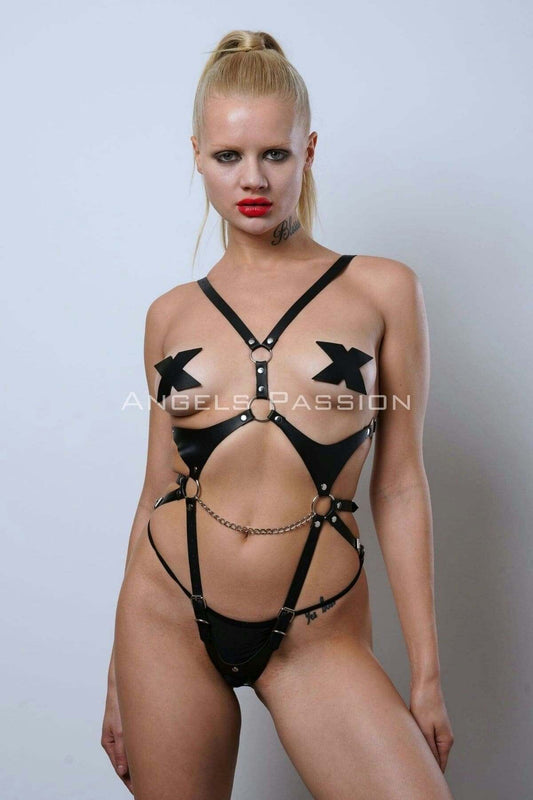 Crotchless Leather Body Harness, Leather Fantasy Wear, Clubwear