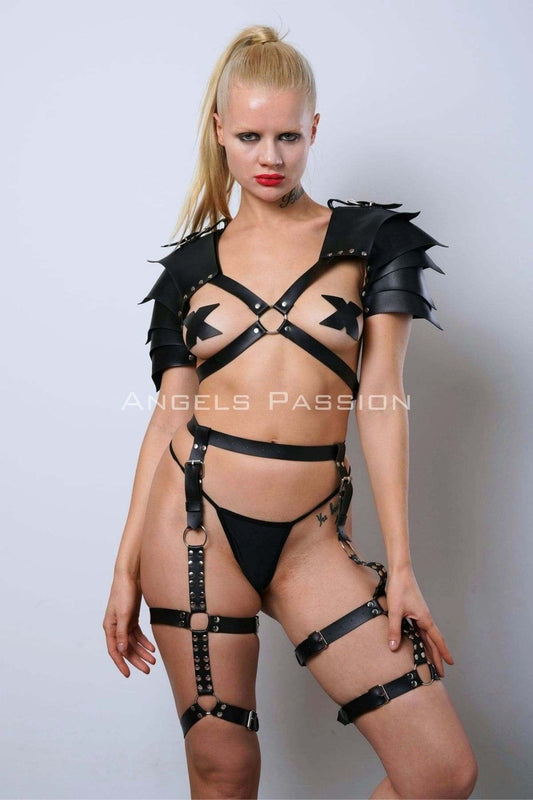 Women Gladiator Cosplay Costume, Leather Garter Harness Set