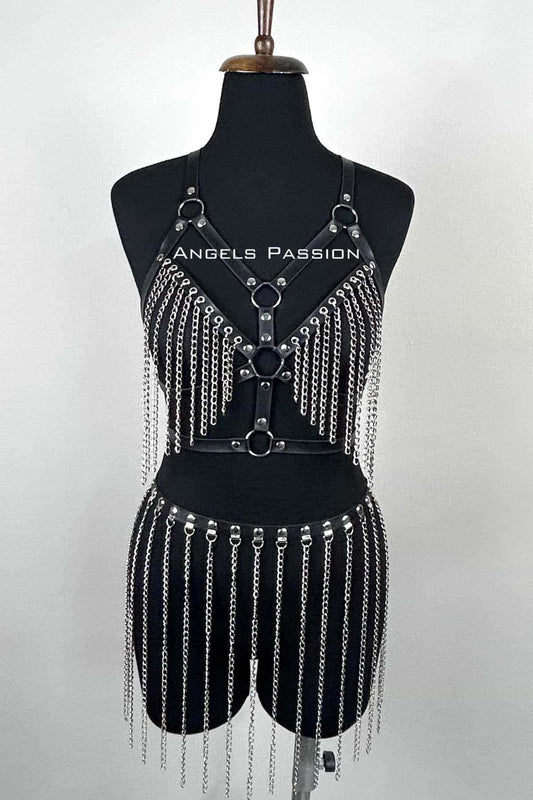 Chain Harness Set, Leather Chain Skirt Set