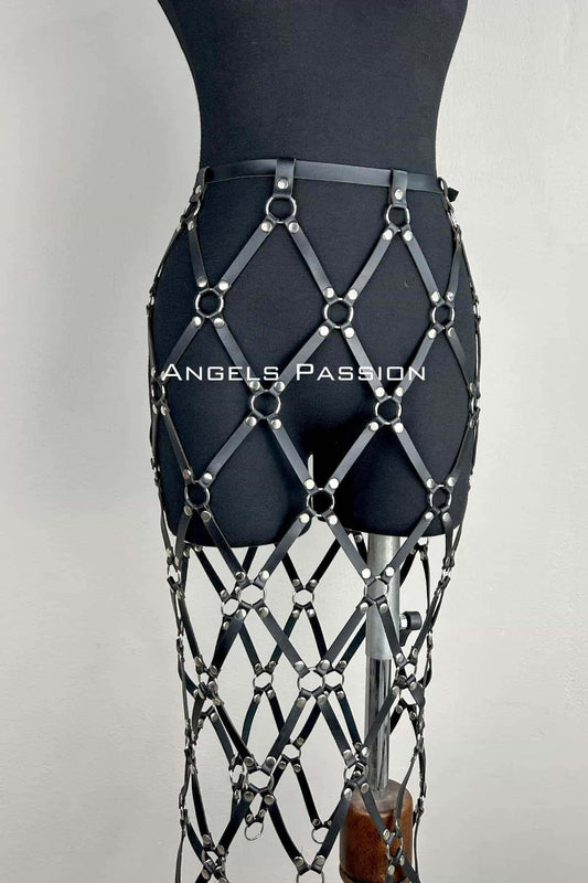 Harness Skirt, Leather Knit Harness Skirt, Stylish Leggings Over Skirt