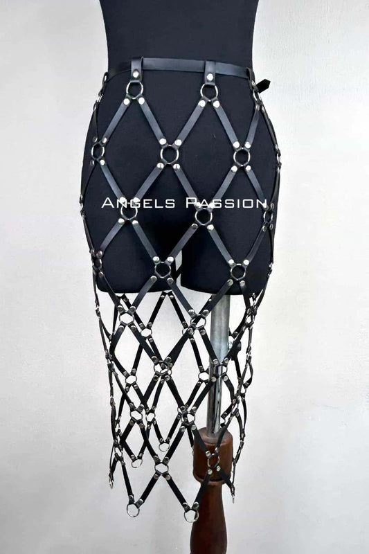 Harness Skirt, Leather Knit Harness Skirt, Stylish Leggings Over Skirt