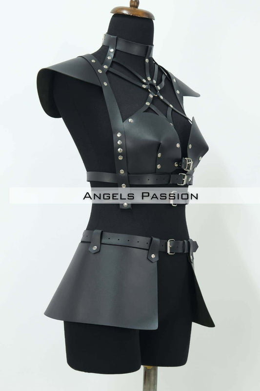 Leather Dress Harness, Leather Skirt and Chest Dress