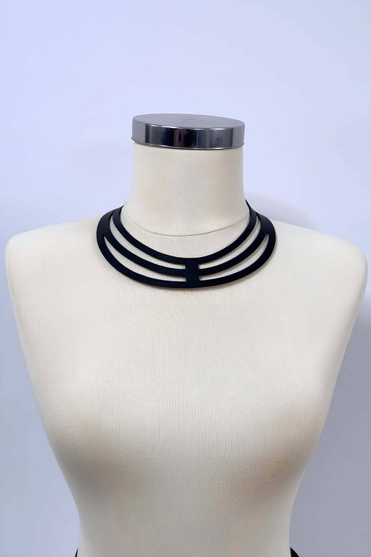 Stylish Leather Choker with Eye and Bird Wing Detail, Leather Necklace