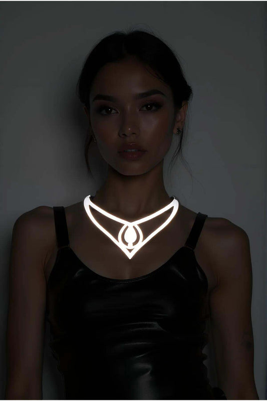 White Reflective Drop Choker Necklace, Elegant Laser Cut Necklace
