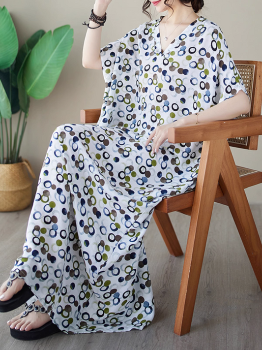 Beach Big Dots V-neck Printed Kaftan dress