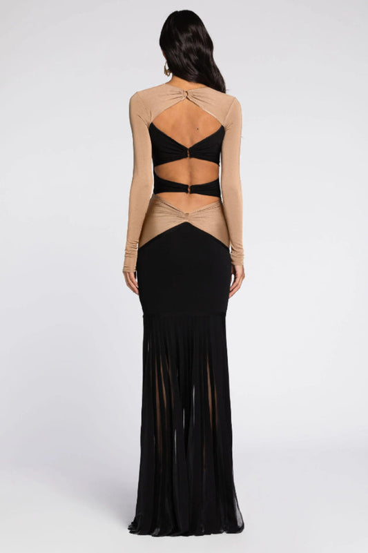 Pineapple-Embellished Cut-Out Maxi Dress