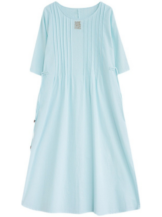 Time Tru Solid Cotton Linen A-line Dress