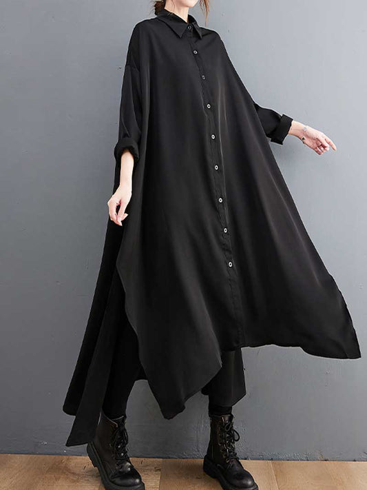 Cotton Long Sleeves Shirt Style A-Line Dress