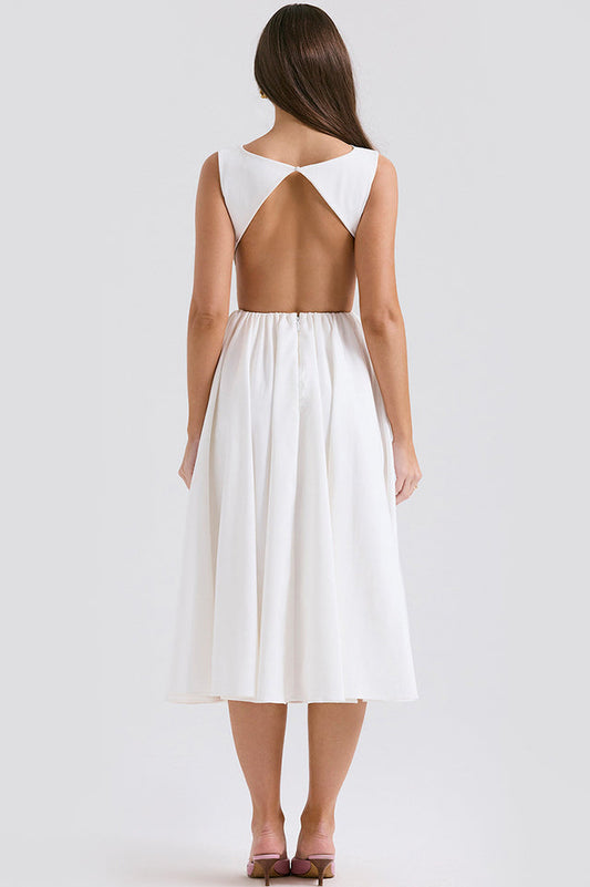 Cindy White Twill Midi Sundress