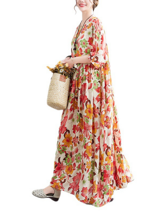 Beach Lunch Lounge Smocked Printed Flower Dress