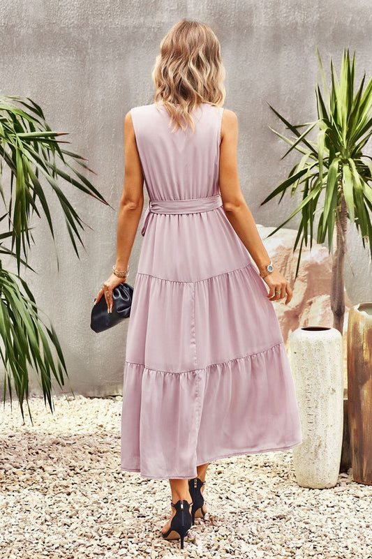 Tie-Waist Side Split Surplice Dress
