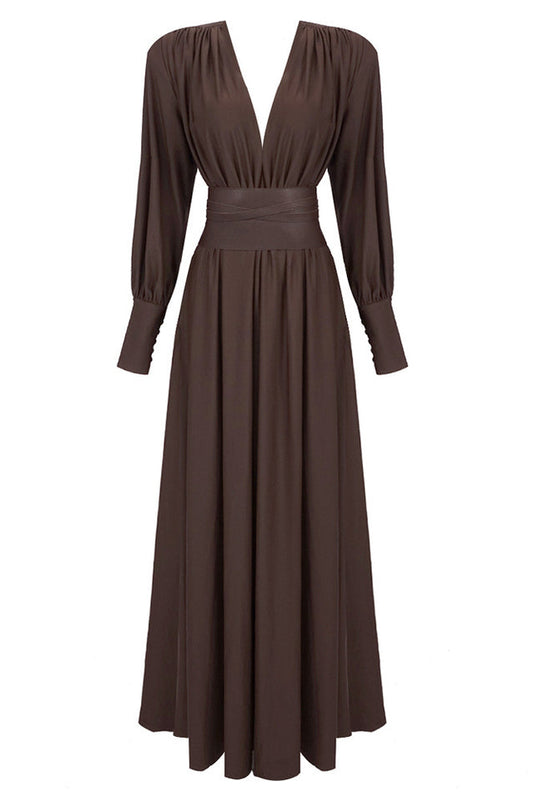 Rosey Tan Maxi Dress With Waist Belt