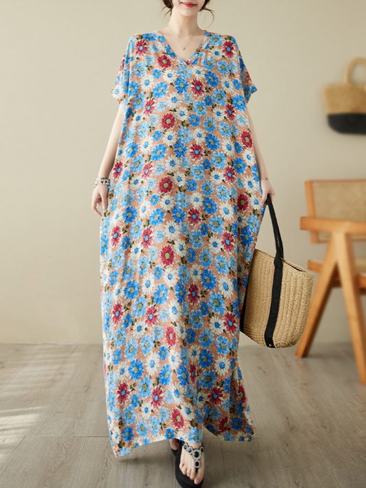 Take My Soul Cotton Bohemian Floral Kaftan Dress