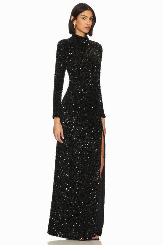 Sequin Embellishments Slit Maxi Dress