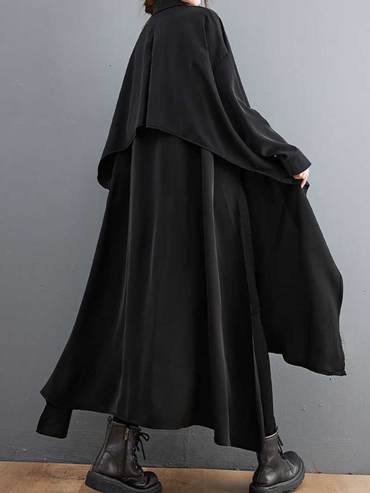 Cotton Long Sleeves Shirt Style A-Line Dress