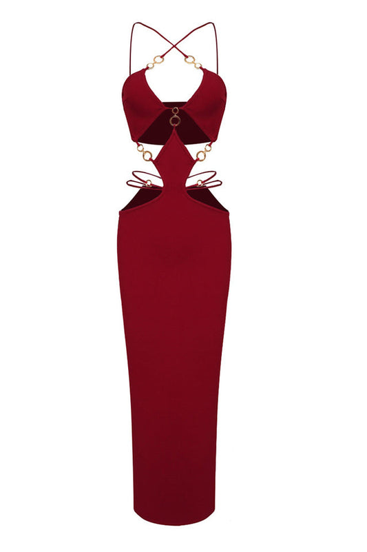 Melina Sexy Halter Wine Dress