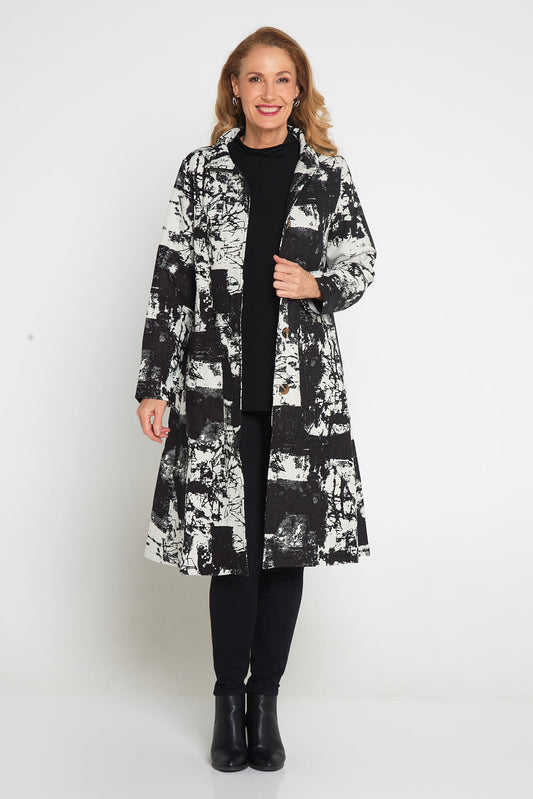 Carlton L/S Fleece Lined Coat - Black/White Patch