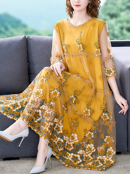 Sunset Bloom A-Line Maxi Dress