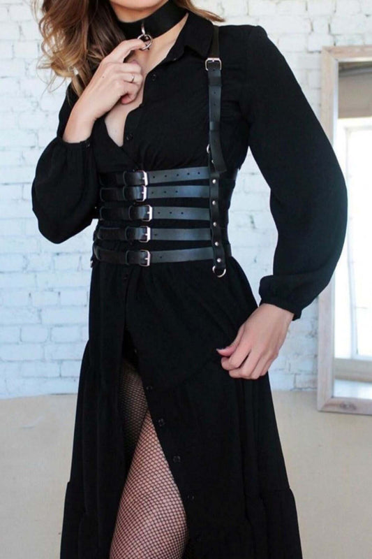 5 Row Leather Belt and Choker Set