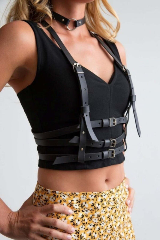 3-Row Stylish Leather Belt and Choker for Shirts and T-Shirts