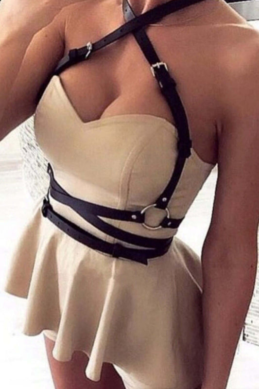 Sexy Leather Harness with Suspender on Dress