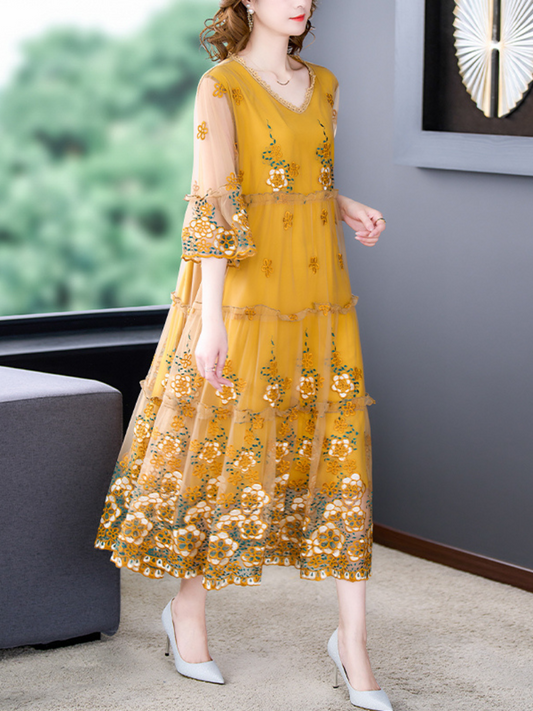 Sunset Bloom A-Line Maxi Dress