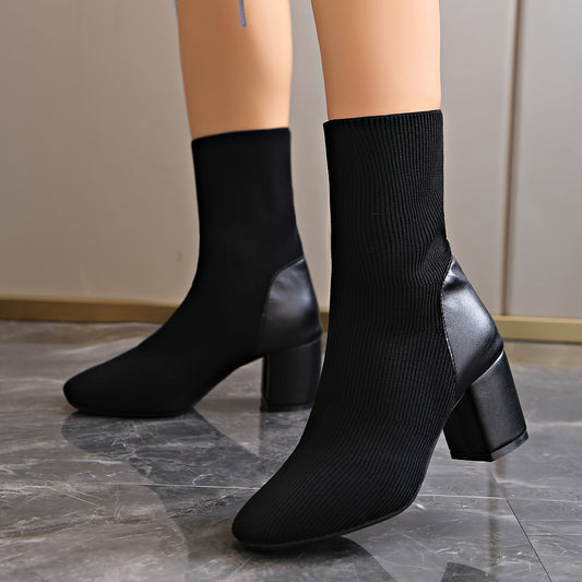 Aria Women’s Elegant Knit Ankle Boots with Block Heel