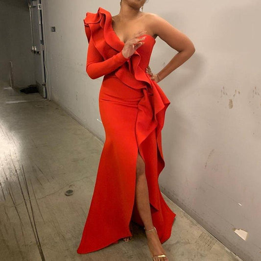 African  One Shoulder Bodycon  Split  Women Maxi Dress