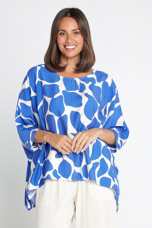 Amalia Top - Blue/White Print