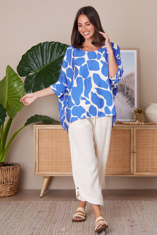 Amalia Top - Blue/White Print