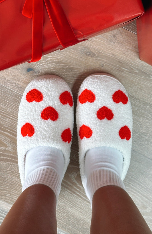 Comfy Cosy Slippers White/Red